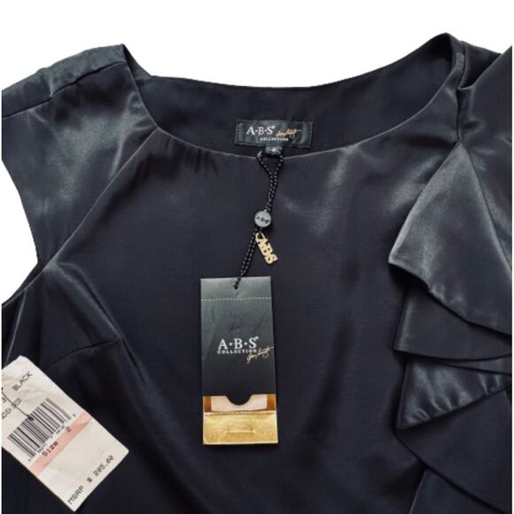 A.B.S. Allen Schwartz Dress Black Side Ruffle Side Zip Sleeveless LBD Size 2 NEW - Picture 8 of 12